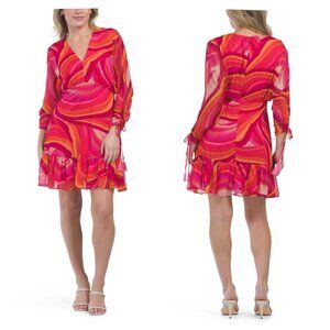 Taylor Dolman Ruffle Hem Multicolor Mini Dress Size 10